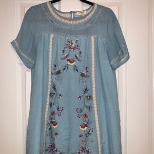 Umgee Blue Embroidered Dress